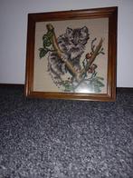 Geborduurd schilderijtje poesje - Opbrengst Alpe D'HuZes, Ophalen of Verzenden, Zo goed als nieuw