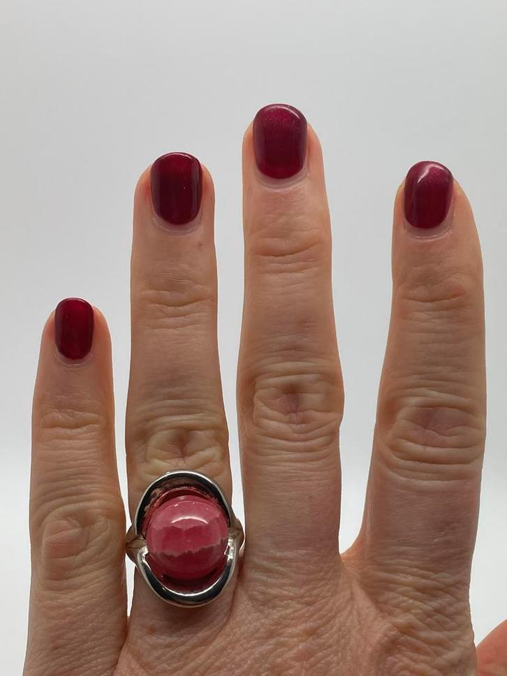 A915 Prachtige zilveren ring roze steen (verstelbaar), Sieraden, Tassen en Uiterlijk, Antieke sieraden, Ring, Zilver, Met edelsteen