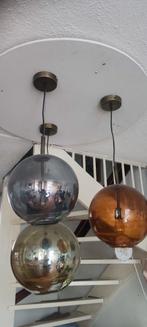 Plafondlamp met 3 glazen bollen, Huis en Inrichting, Lampen | Hanglampen, Ophalen, Gebruikt, Vintage, Glas