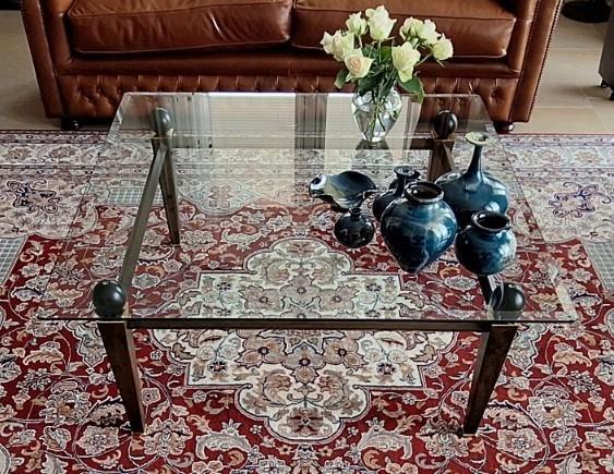 Sfera Salontafel met facet geslepen glasplaat, Huis en Inrichting, Tafels | Salontafels, Zo goed als nieuw, Minder dan 50 cm, 100 tot 150 cm