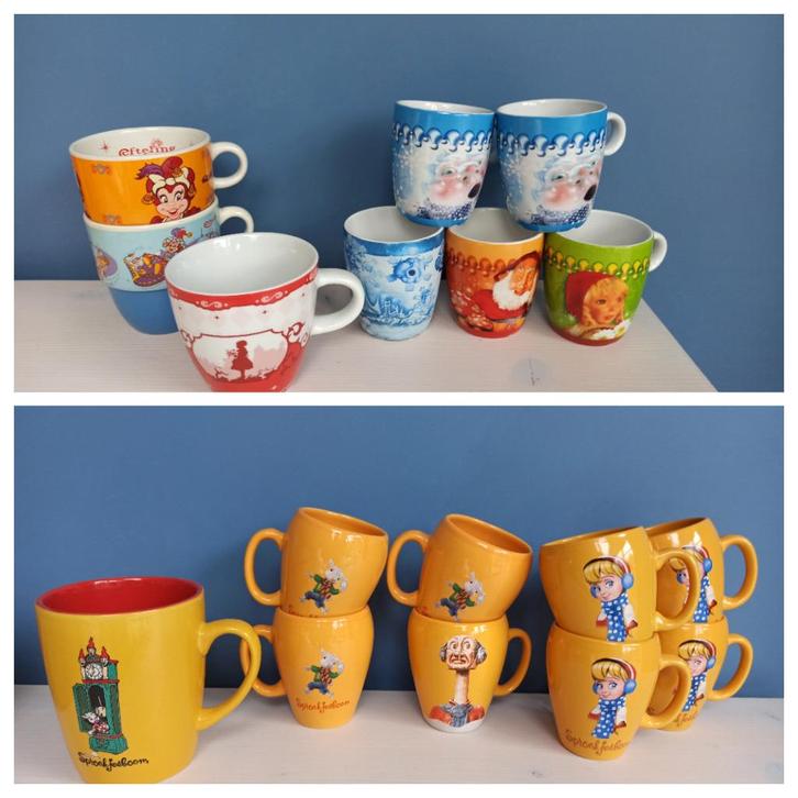 17 mokken bekers Efteling, Winterefteling, Chocomel - 1 koop, Verzamelen, Efteling, Zo goed als nieuw, Gebruiksvoorwerp, Ophalen of Verzenden