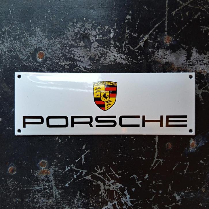 Emaille Schild PORSCHE Dealer Reclamebord Logo Wapen Oud Wit, Verzamelen, Merken en Reclamevoorwerpen, Gebruikt, Reclamebord, Verzenden