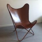 leren vlinderstoel Cognac butterfly chair retro fauteuil, Gebruikt, Ophalen of Verzenden, Bruin, Eén