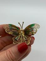 Z227 Prachtige zilveren broche gpudkleurige vlinder, Sieraden, Tassen en Uiterlijk, Antieke sieraden, Ophalen of Verzenden, Zilver