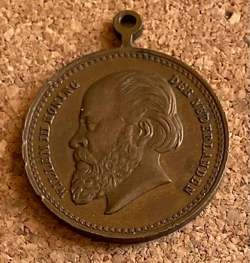 Draag Medaille Willem III Koning der Nederlanden GH Luxembur, Postzegels en Munten, Penningen en Medailles, Overige materialen