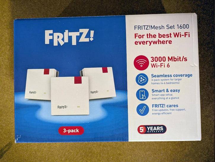 AVM Fritz!Mesh Set 1600 - 3 pack (3x FRITZ!Repeater 1200 AX), Computers en Software, Routers en Modems, Nieuw, Router, Ophalen of Verzenden