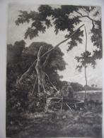 Waterput met vrouw in landschap Ets  Eduard August Becht, Antiek en Kunst, Ophalen of Verzenden
