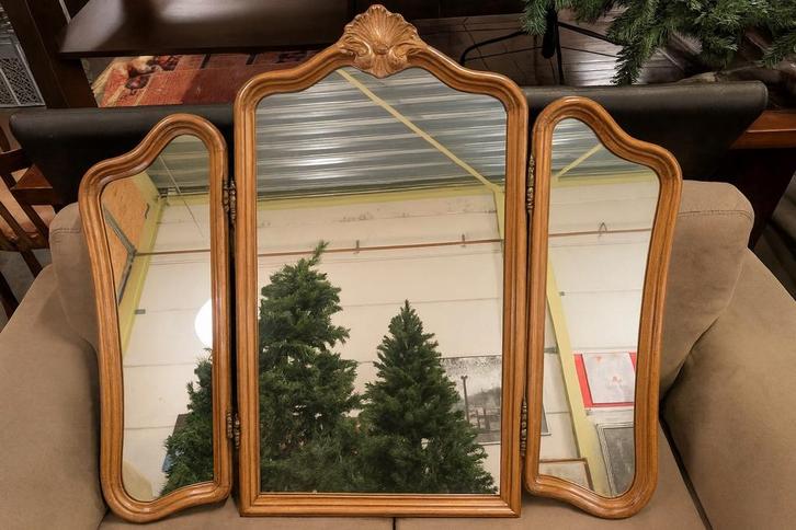 Vintage Borak Drieluik Spiegel van hout, Huis en Inrichting, Woonaccessoires | Spiegels, Gebruikt, 75 tot 100 cm, 100 tot 150 cm