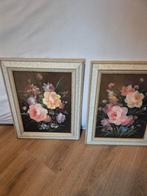 Gesigneerde Bloemstillevens Josh Justin in Sierlijst, Antiek en Kunst, Ophalen of Verzenden