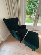 Strandmon fauteuil en voetenbank Ikea, Djuparp donkergroen, Ophalen, Minder dan 75 cm, Zo goed als nieuw, Stof
