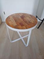Tafeltje massief hout met metalen wit frame, Ophalen, Gebruikt, Rond, Hout