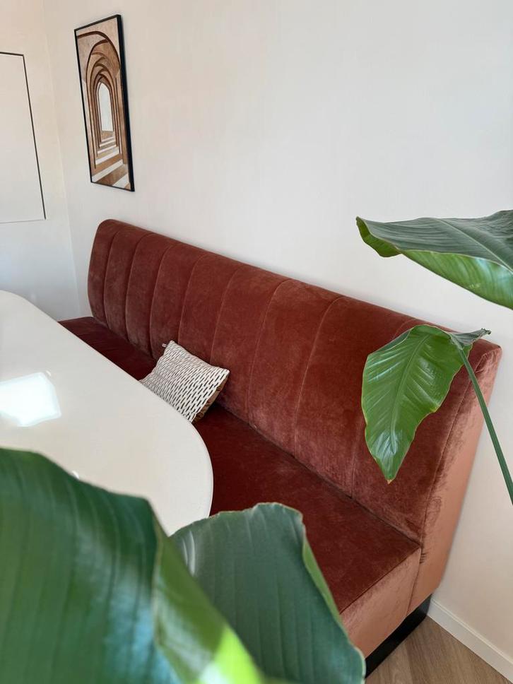Luxe bank voor eetkamerbank magnolia terracotta rood/roze, Antiek en Kunst, Antiek | Meubels | Stoelen en Banken, Ophalen