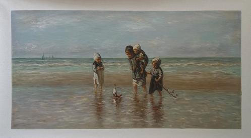 Olieverf replica Jozef Israels: kinderen der zee, Antiek en Kunst, Kunst | Schilderijen | Klassiek, Verzenden