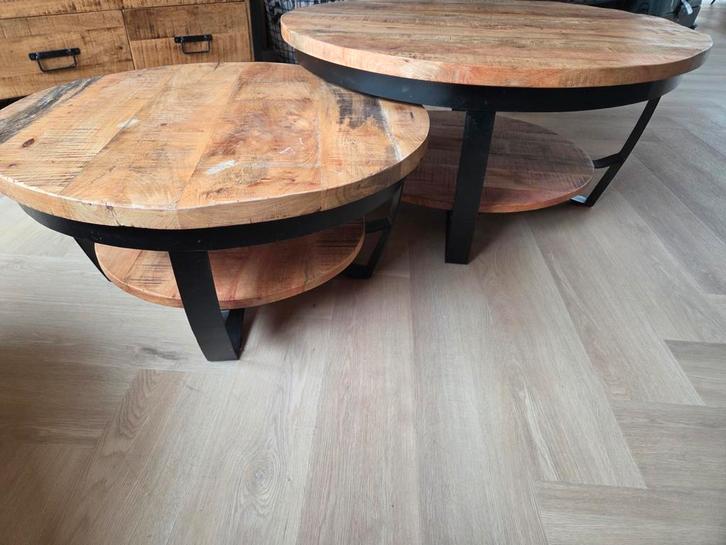 Salontafel Set 2-delig Mango Hout, Huis en Inrichting, Tafels | Salontafels, Zo goed als nieuw, Minder dan 50 cm, 50 tot 100 cm