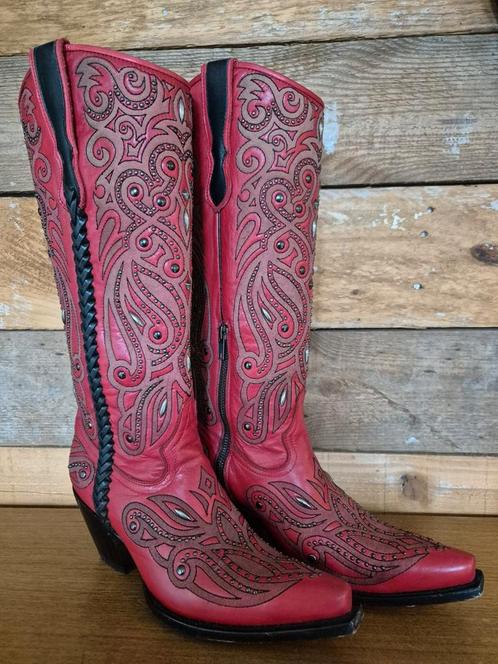 Rode leren Corral cowboy laarzen (maat 39), Kleding | Dames, Schoenen, Zo goed als nieuw, Hoge laarzen, Rood, Ophalen of Verzenden