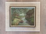 Olieverf op doek L.P. Versteeg  gezicht op boerderij 38x44cm, Ophalen of Verzenden