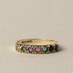 Vintage 9 karaat gouden DEAREST symbolische edelstenen ring, Verzenden, Zo goed als nieuw, 17 tot 18, Nvt