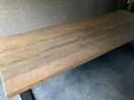 Houten (teak) eettafel 3 meter, bruin met stalen onderstel, Huis en Inrichting, Tafels | Eettafels, Ophalen, Gebruikt, 200 cm of meer