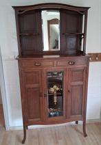 Antieke eiken kast met geslepen glas en spiegel, Antiek en Kunst, Antiek | Meubels | Kasten, Ophalen