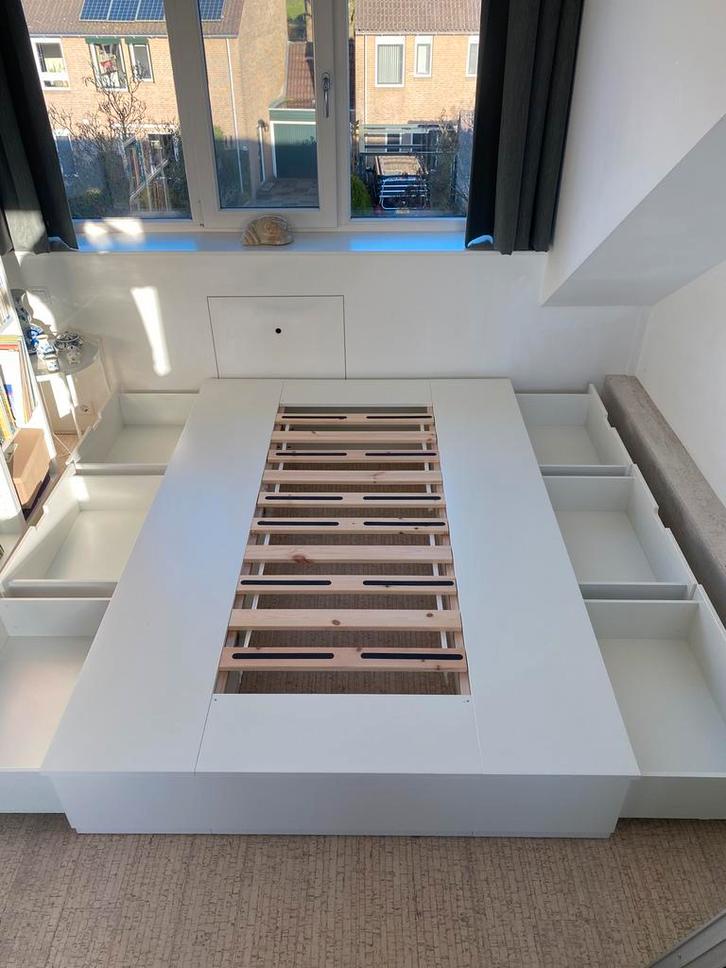 Brimnes bed Ikea 140-200, Huis en Inrichting, Slaapkamer | Bedden, Gebruikt, Tweepersoons, 140 cm, 200 cm, Hout, Wit, Ophalen