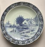 Delfts blauw wandbord van een Winters polder tafereel., Ophalen
