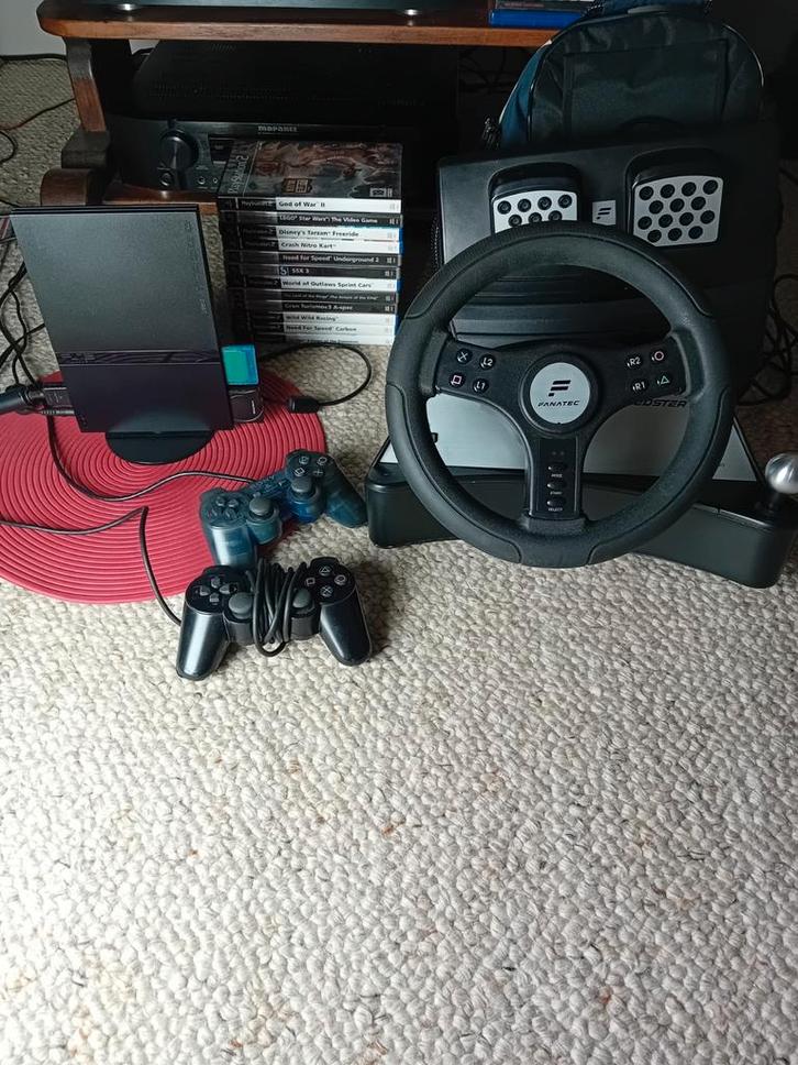SONY  PS-2 complete set, Spelcomputers en Games, Spelcomputers | Sony PlayStation 2, Zo goed als nieuw, Slim, Zwart, Met 3 controllers of meer