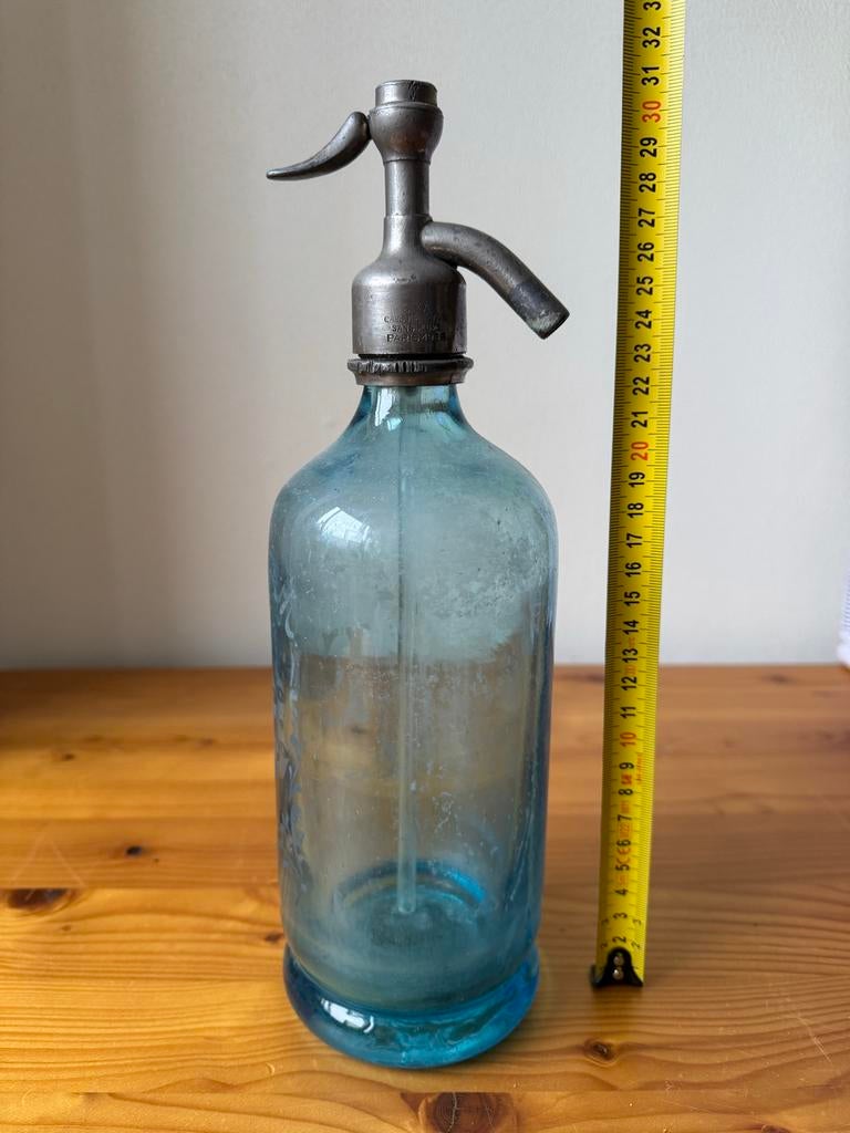 Antieke blauwe glazen sifonfles, Ophalen of Verzenden