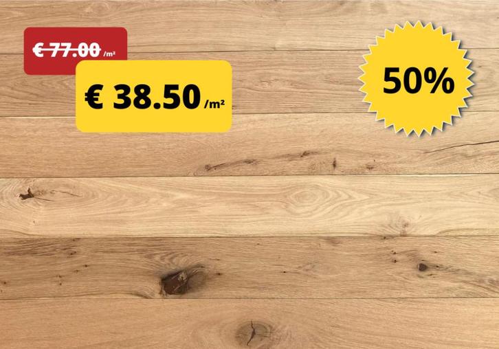 Eiken parket voor € 38.50 /m² incl BTW - 50% KORTING, Doe-het-zelf en Verbouw, Vloerdelen en Plavuizen, Nieuw, Parket, Hout, 150 cm of meer