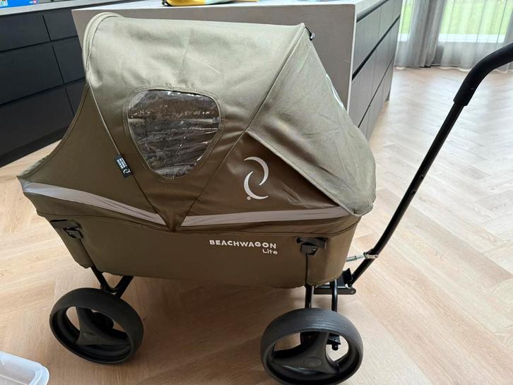 Beachwagon Bolderkar Lite Khakigreen incl huif hoes, Caravans en Kamperen, Bolderkarren, Zo goed als nieuw, Opvouwbaar, Ophalen