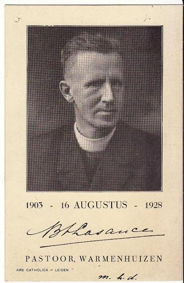 Warmenhuizen (NH) Prent B. Lasance Pastoor 1903-1928. beschikbaar voor biedingen