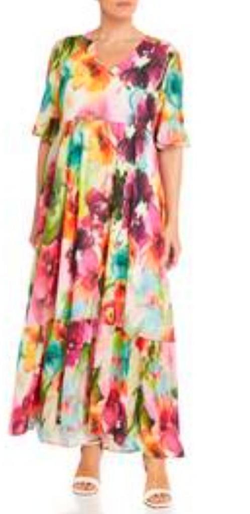 ZGAN gevoerdige chiffon maxijurk GEORGEDÉ D/NL 44/46, Kleding | Dames, Jurken, Zo goed als nieuw, Maat 46/48 (XL) of groter, Onder de knie