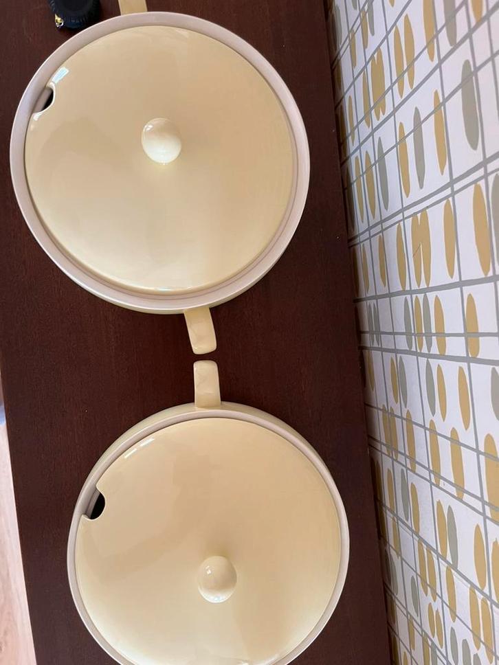 2x pastelgele dekschaal petrus regout, Antiek en Kunst, Antiek | Servies los, Ophalen of Verzenden