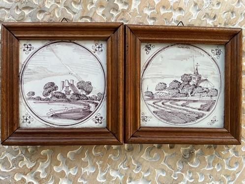 2 Ingelijste tegels met landschap, Huis en Inrichting, Woonaccessoires | Wanddecoraties, Zo goed als nieuw, Ophalen of Verzenden