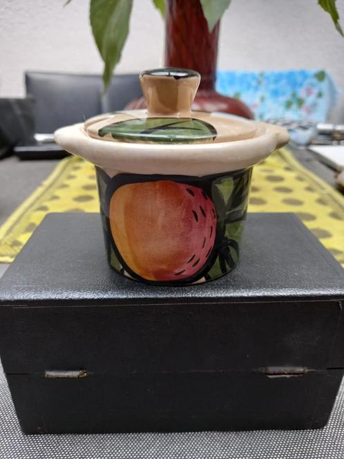 Vintage jaren '60 aardewerk jam- of suikerpotje., Huis en Inrichting, Keuken | Keukenbenodigdheden, Gebruikt, Ophalen of Verzenden