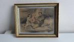 Tekening van picknick drie vrouwen, gesigneerd 1863, Ophalen of Verzenden