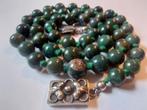 Groene halfedelsteen ketting antiek Heliotroop, Ophalen of Verzenden, Zilver, Ketting, Met edelsteen