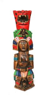 Polychroom Houten Beeld van een Maya God, Antiek en Kunst, Ophalen of Verzenden