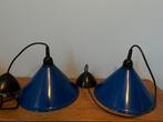 Twee vintage hanglampen. Schoenmakerslampjes. Blauw metaal., Huis en Inrichting, Lampen | Hanglampen, Ophalen of Verzenden, Zo goed als nieuw