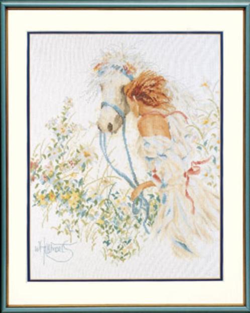 Borduurpakket paard met bloemen PN0007952, Hobby en Vrije tijd, Borduren en Borduurmachines, Nieuw, Borduurpakket, Handborduren