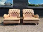 Twee prachtige Chesterfields fauteuils cognac GRATIS BEZORGD, Ophalen of Verzenden, Gebruikt, 75 tot 100 cm, Leer