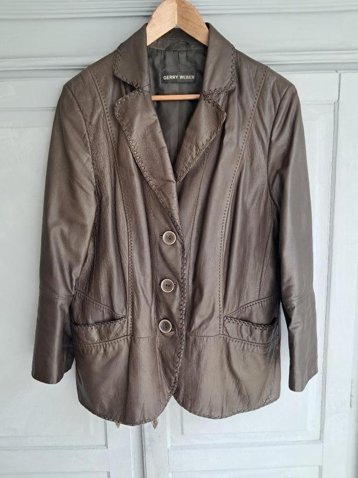 Prachtige leren jas van Gerry Weber., Kleding | Dames, Jassen | Winter, Zo goed als nieuw, Maat 42/44 (L), Bruin, Ophalen of Verzenden