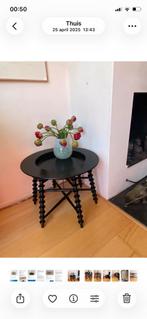 Ikea vintage: zwart tafeltje/gedraaide poten/afneembaar blad, 50 tot 100 cm, Rond, Ophalen of Verzenden, Zo goed als nieuw