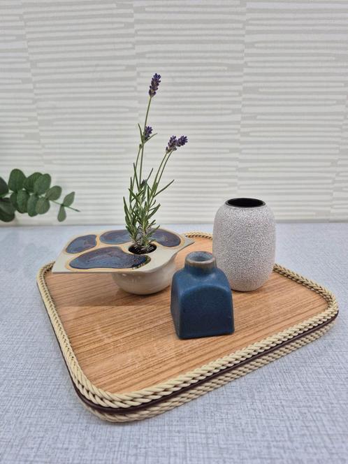 Set van 3 vintage vaasjes/ikebana. Blauw/offwhite keramiek., Huis en Inrichting, Woonaccessoires | Vazen, Ophalen of Verzenden