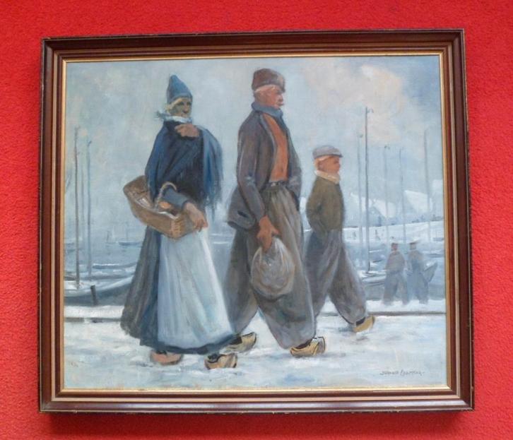 Bernard Leemker.1899-1990.Winter in Volendam, Antiek en Kunst, Kunst | Schilderijen | Klassiek, Ophalen
