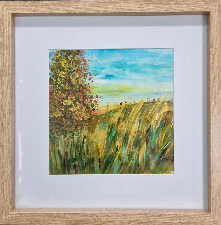 Herfstschilderij - Ingelijst 40x40cm, Antiek en Kunst, Kunst | Schilderijen | Klassiek, Ophalen of Verzenden