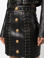 Prachtige Leren Rok Gouden Knopen, tm XXL, Verzenden, Nieuw, Zwart, Boven de knie
