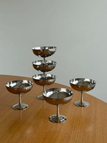6 vintage Letang Remy inox coupes RVS France champagne ijs beschikbaar voor biedingen