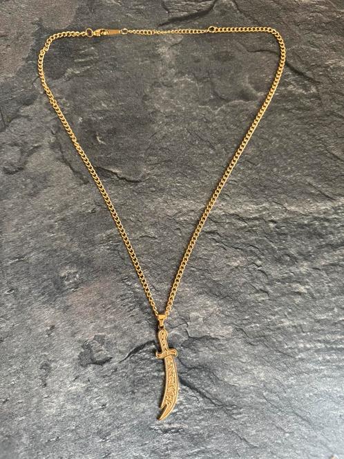 Schakel Ketting met zwaard hanger 18 karaat doublé NIEUW, Sieraden, Tassen en Uiterlijk, Kettingen, Nieuw, Goud, Goud, Met hanger