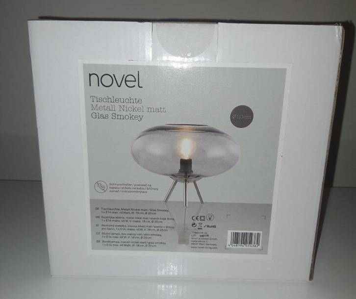 Novel Tafellamp Smokey Glas E14 / 20 cm doorsnede Nieuw, Huis en Inrichting, Lampen | Tafellampen, Nieuw, Minder dan 50 cm, Glas