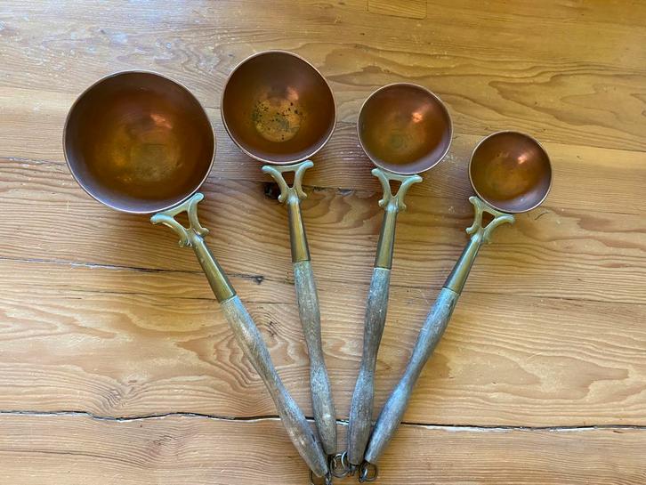 Set koperen pollepels- opscheplepels- maatlepels, Antiek en Kunst, Antiek | Bestek, Ophalen of Verzenden